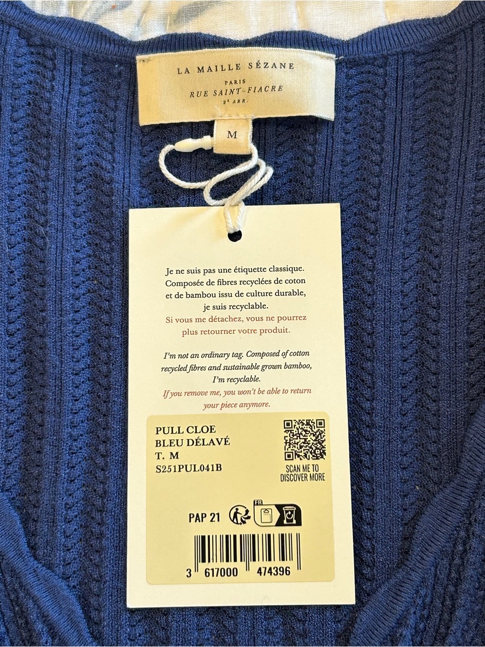 NWT Sézane CLOE Washed Blue Fancy Knit V-Neck Top 🇫🇷!! - Picture 7 of 9